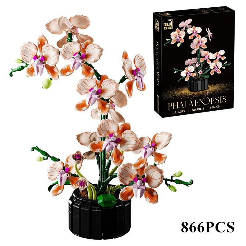 Orchid Cymbidium Building Blocks Set – DIY Potted Phalaenopsis Flower Simulation Toy for Valentine’s Gift