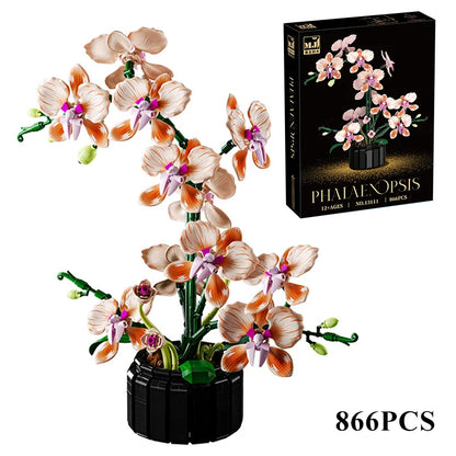 Orchid Cymbidium Building Blocks Set – DIY Potted Phalaenopsis Flower Simulation Toy for Valentine’s Gift