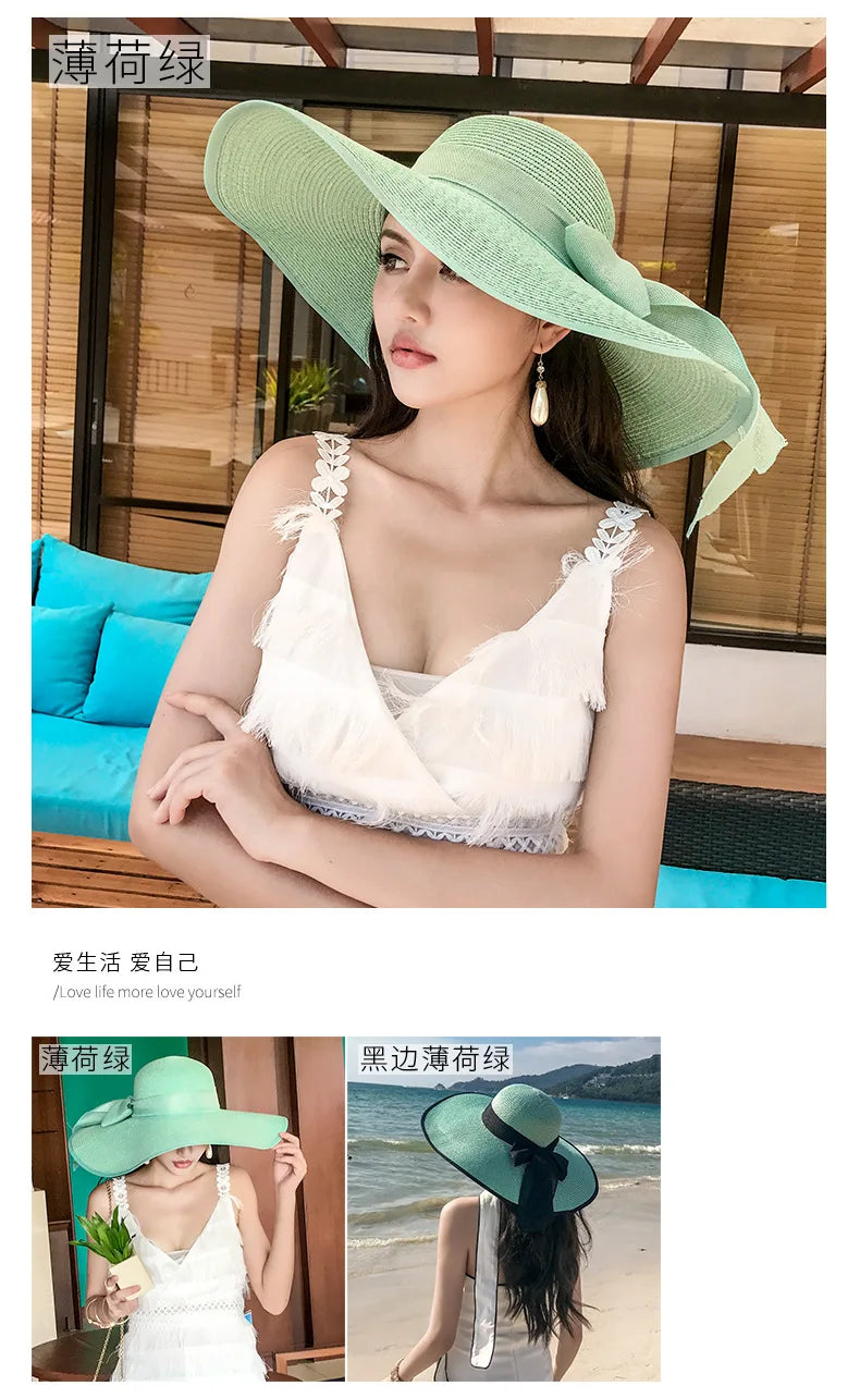 Women’s Foldable Summer Straw Hat – Beach & Travel Sun Visor with UV Protection, Bucket Cap Panama Style
