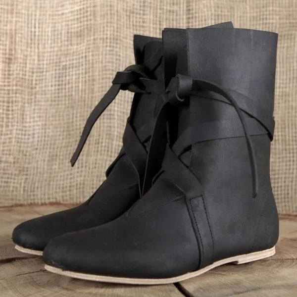 Women’s Medieval Princess Leather Boots - Lace-Up Noble Knight Cosplay Halloween Shoes