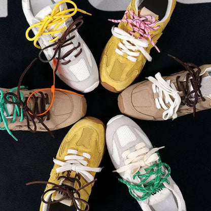 4PCS Vintage DE Leather Shoelaces Set – Round & Flat DIY Sports Casual Shoe Laces Combination