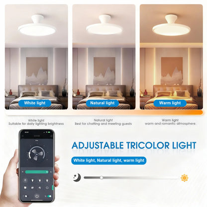 Modern Invisible Ceiling Fan with LED Light - DC Motor, Large Air Volume & Remote Control for Bedroom and Dining Room