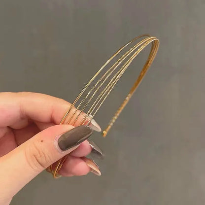 Thin Gold Multilayer Alloy Headband – Double Root Metal Hair Hoop for Women, Smooth & Stylish Hair Accessory