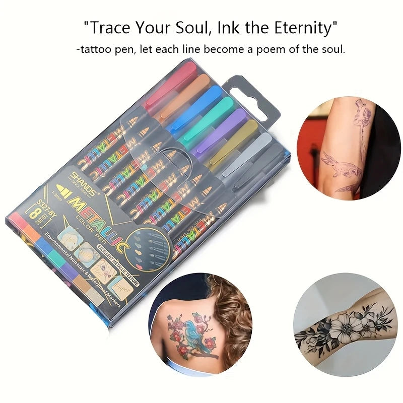 8-Pack Temporary Tattoo Pens – Liquid Ink for Body Art, Parties & Celebrations