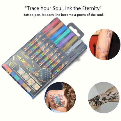 8-Pack Temporary Tattoo Pens – Liquid Ink for Body Art, Parties & Celebrations