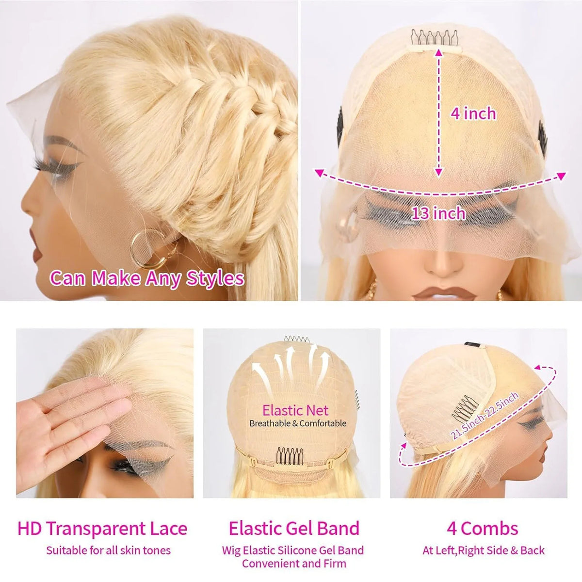 40-42 Inch 613 Blonde HD Lace Front Wig – 13x6 Straight Human Hair, 250% Density Brazilian Wig for Women