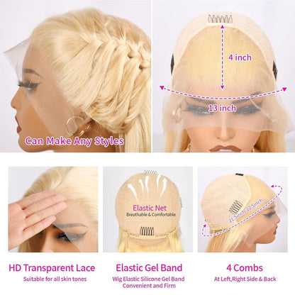 40-42 Inch 613 Blonde HD Lace Front Wig – 13x6 Straight Human Hair, 250% Density Brazilian Wig for Women