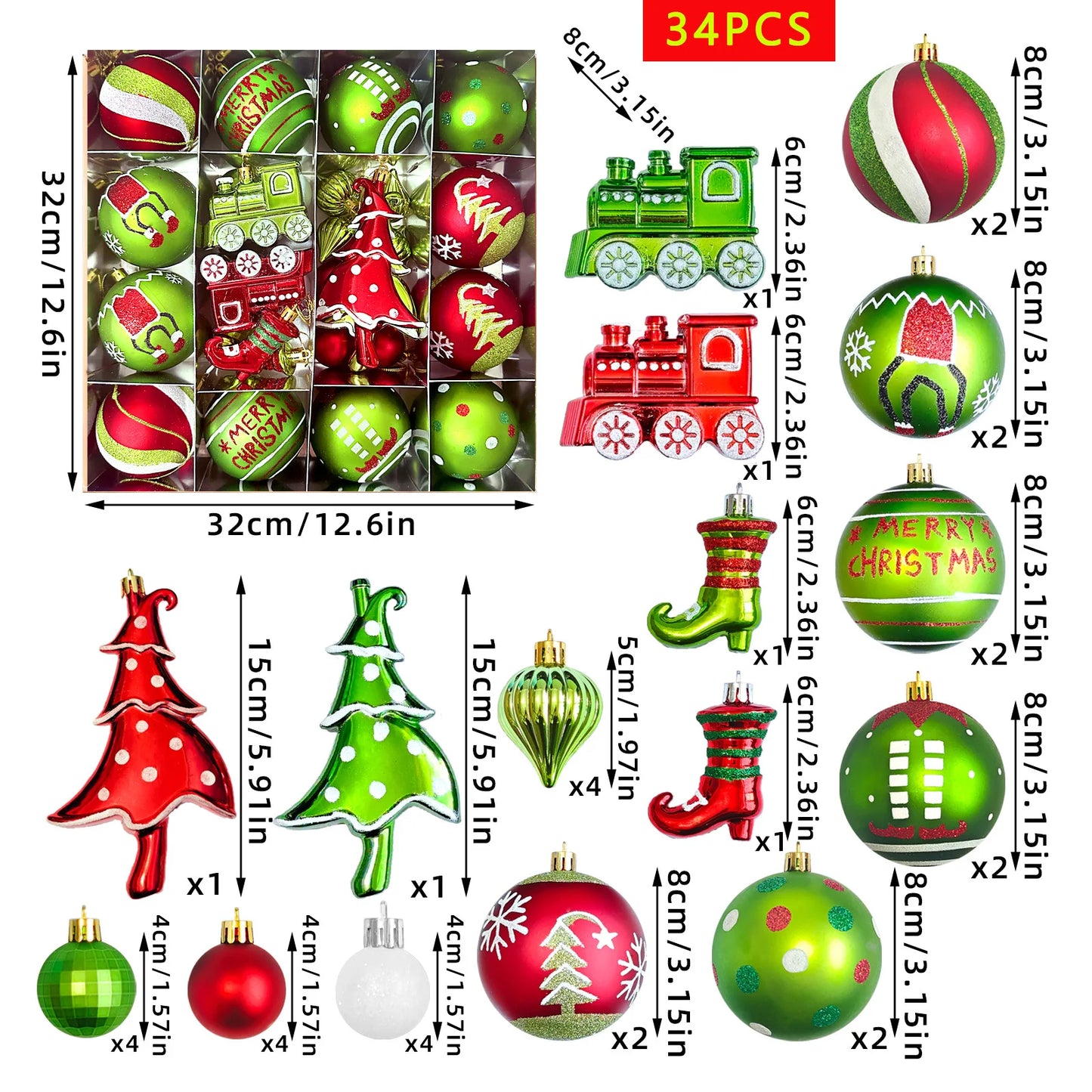 34/12/9PCS Grinch Christmas Ball Ornament Set – Green Monster Xmas Tree Decorations for Holiday Home Decor