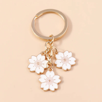 Sakura Flower Enamel Keychain - Colorful Cute Key Ring Handbag Accessory Gift for Women & Girls