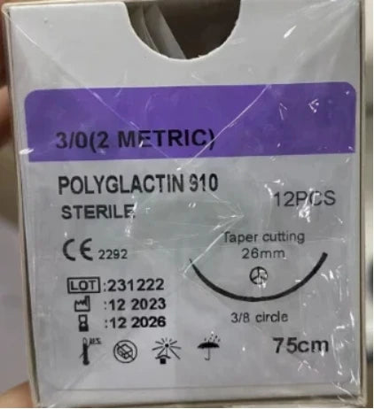 12PCS Absorbable Suture Thread for Pets – PGA 910, 75CM-90CM with Needle, 2/0-5/0 for Dog Suture Training