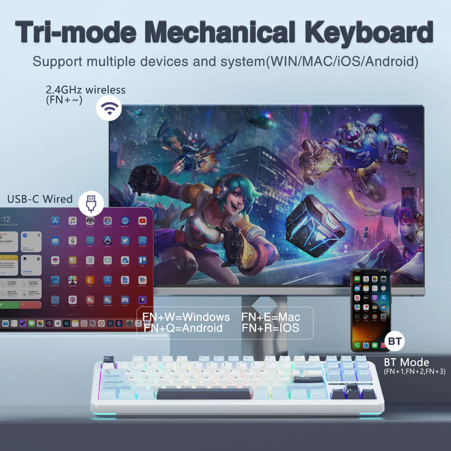 AULA F87 Pro 75% TKL Mechanical Gaming Keyboard – Wireless, Hot-Swap, RGB, Bluetooth, Gasket Mount, New 2024 Colors