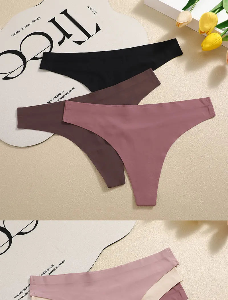 3PCS Sexy G-String Underwear Set – Breathable Seamless Low Waist T-Back Bikini Panties for Women, S-XL Sizes