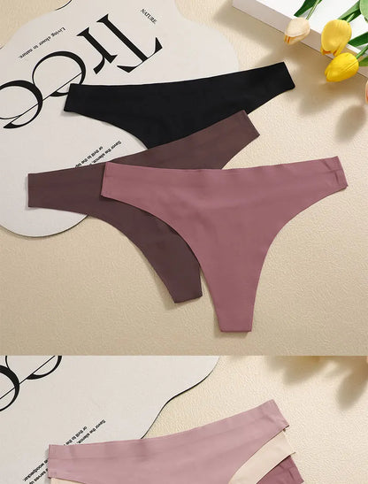 3PCS Sexy G-String Underwear Set – Breathable Seamless Low Waist T-Back Bikini Panties for Women, S-XL Sizes