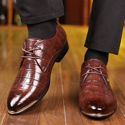 Men’s Leather Pointed Toe Shoes - Soft Patchwork Business Formal Wedding and Office Dress Shoes