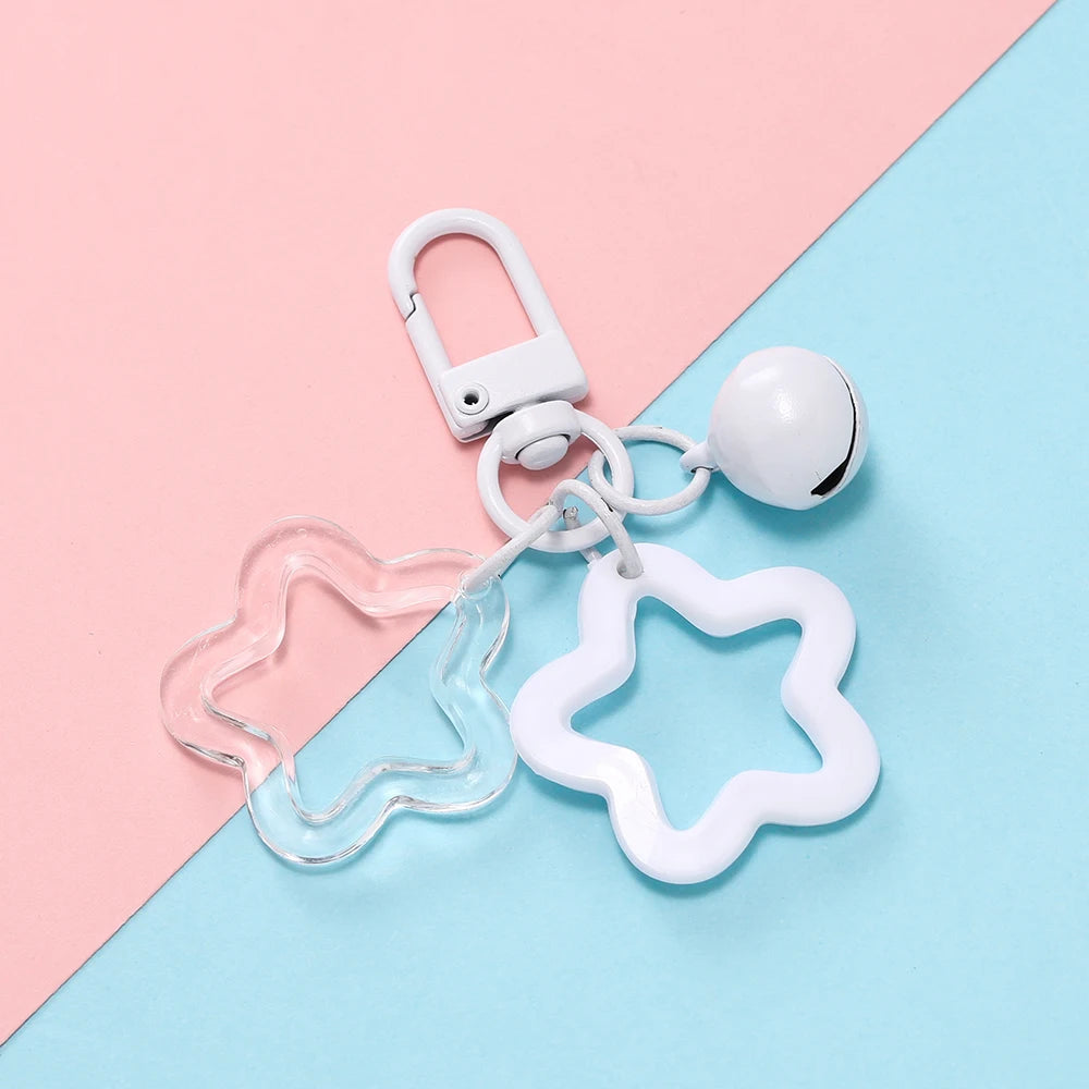 Hollow Star Bell Charm Keychain - Colorful Acrylic Bead Pendant for Bags, Lanyards & Jewelry Making Accessories