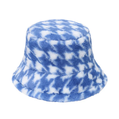 Women’s Winter Bucket Hat – Fashion Leopard Panama, Warm Vintage Faux Fur Fisherman Cap