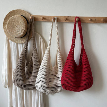 Crochet Shoulder Bag - Summer Woven Hollow Beach Tote for Vacation & Everyday Use