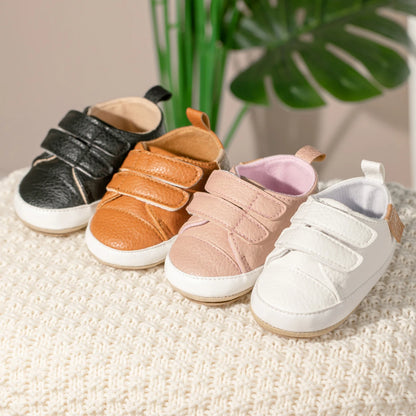Classic Baby Casual Sneakers – Vintage PU Leather, Soft Rubber Sole, Slip-Resistant Infant Shoes in 4 Colors