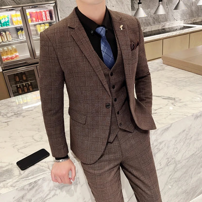 Men’s British Style 3-Piece Suit Set - Slim Fit Vest & Trousers Formal Banquet Fashion Ensemble