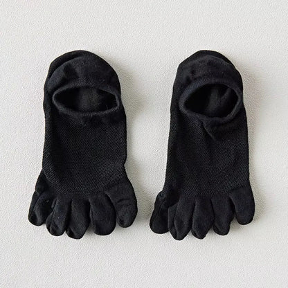 Men & Women Five-Finger Toe Socks – Breathable Mesh No-Show Ankle Sports Socks, Sweat-Absorbing Cotton Short Boat Socks
