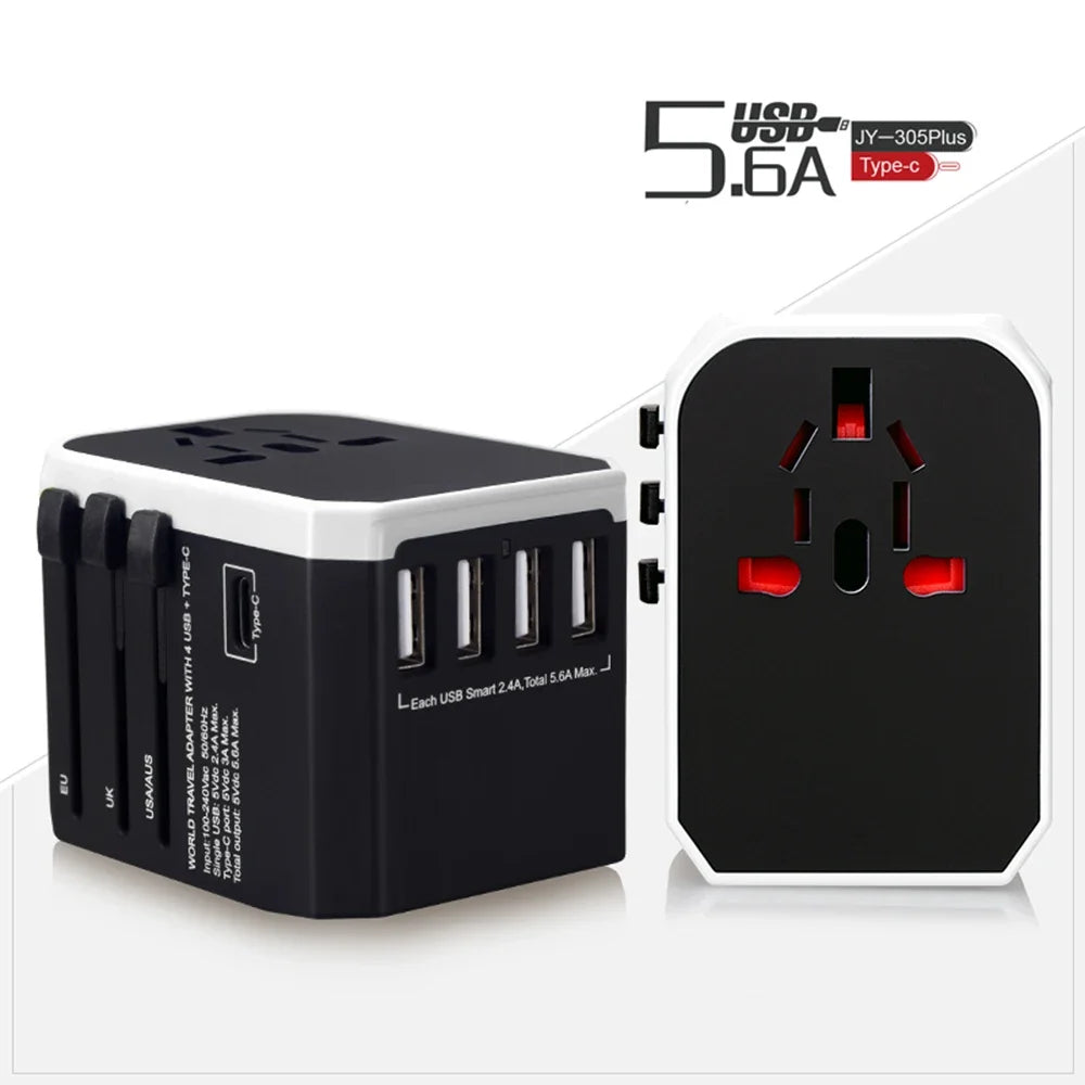 Melery Travel Smart Adapter – International Wall Plug with USB Type-C Charger for US, EU, UK, AU Compatible with iPhone, iPad & Android