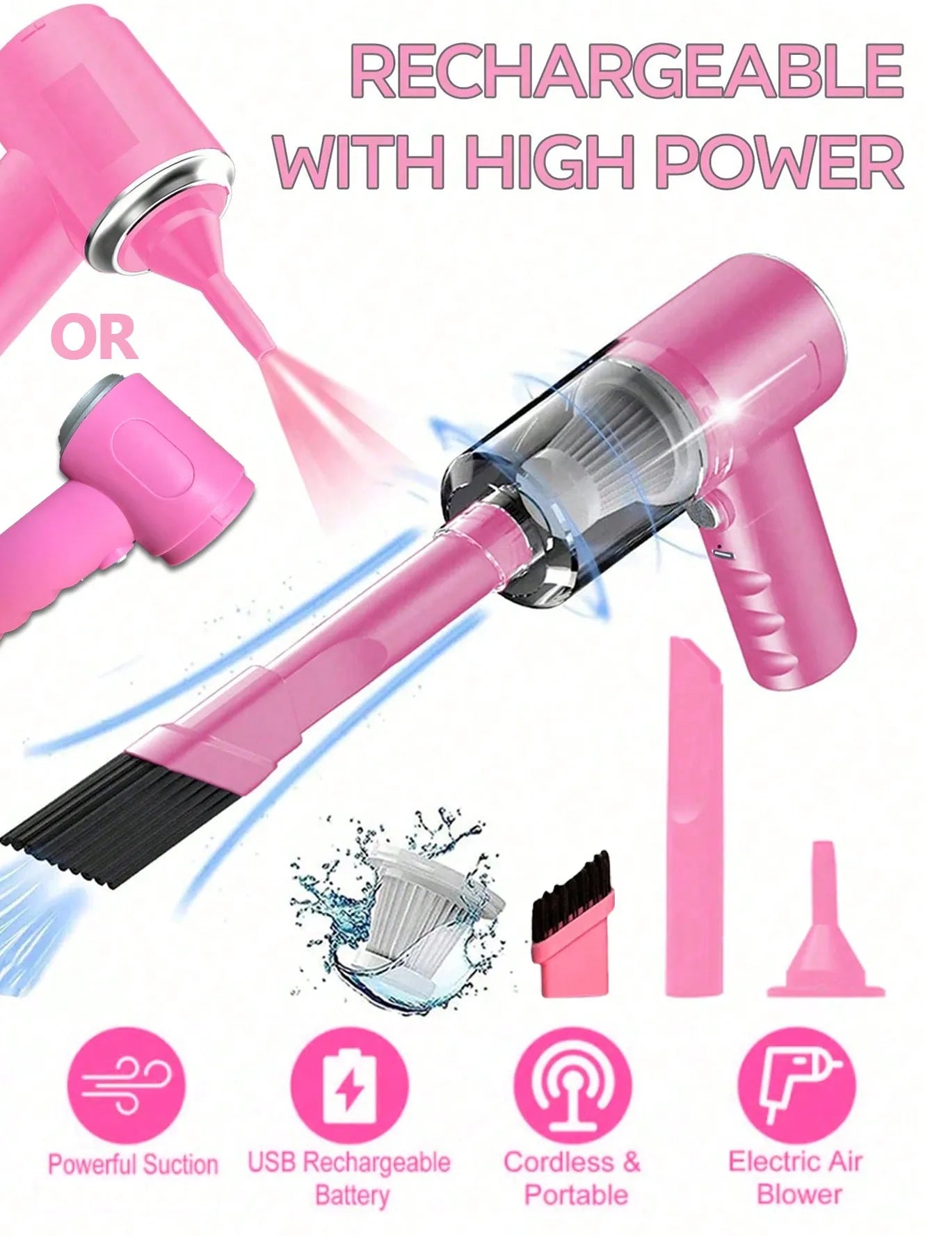 3-in-1 Portable Car & Home Vacuum Cleaner – Suction, Blowing, and USB Rechargeable