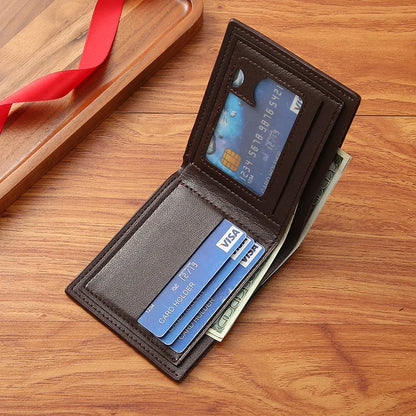 Men’s Slim Leather Bifold Wallet – Minimalist Multi-Card Holder Business Casual Short Wallet with Money Clip