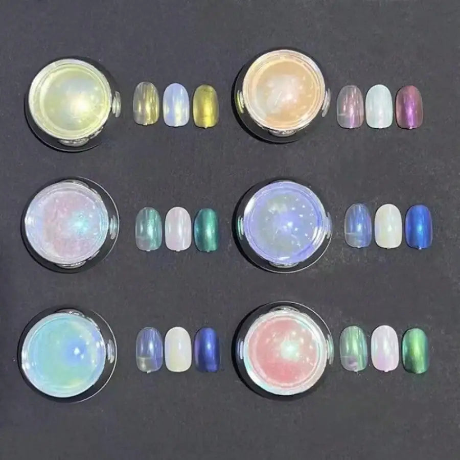 6pcs Shimmering Aurora Nail Powder – Multichrome Metallic Mirror Effect Chameleon Gel Polish