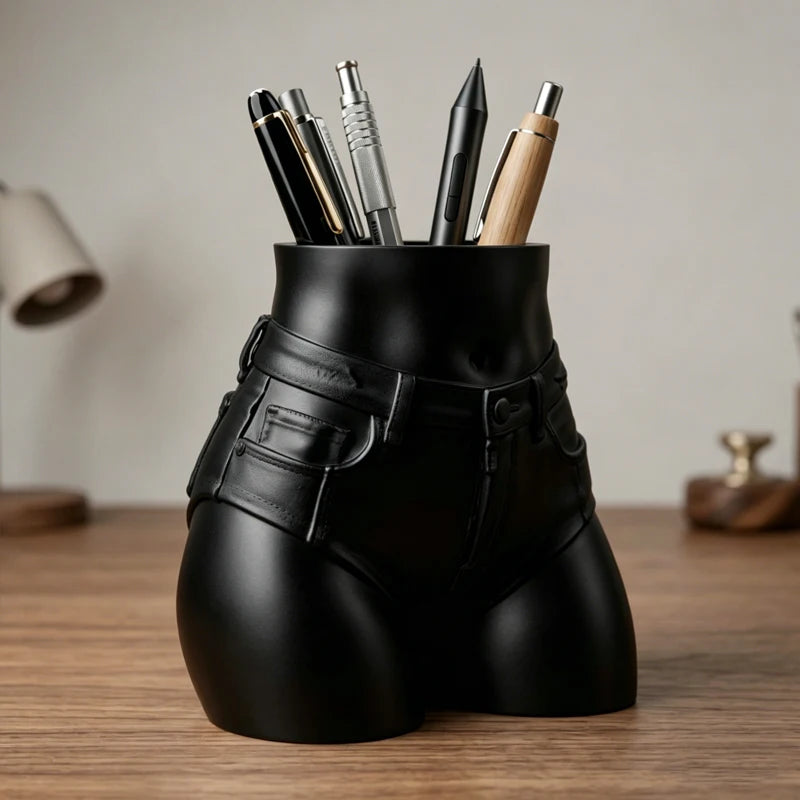 Slender Waist Model Pen Holder - 3D Printed Large-Capacity Pencil Cup for Office & Desktop Storage