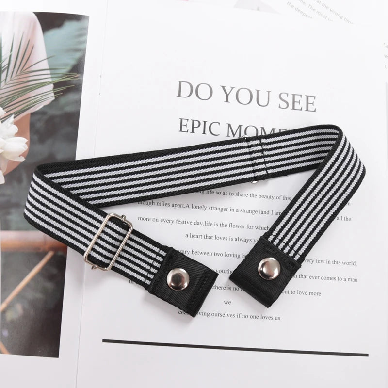Elastic Buckle-Free Canvas Belt for Women – Stretch Waist Belt for Jeans & Pants, Invisible Lazy Belt