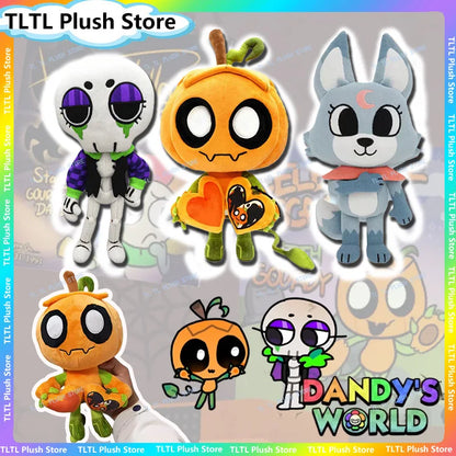 Dandy's World Halloween Plush Toy – Pumpkin Gourdy & White Bones Ribecca Eclipse, Soft Stuffed Toy for Kids & Game Fans Gift