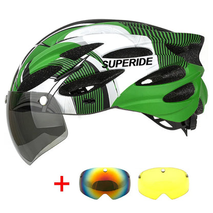 SUPERIDE Ultralight Cycling Helmet - In-Mold Road & MTB Bike Helmet with Magnetic Goggles & Sun Visor for Men & Women