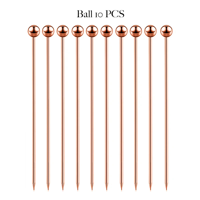 10PCS Stainless Steel Cocktail Picks - Fruit Sticks & Drink Stirring Sticks in Circle, Ball, and Hat Shapes