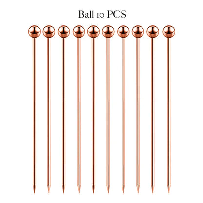 10PCS Stainless Steel Cocktail Picks - Fruit Sticks & Drink Stirring Sticks in Circle, Ball, and Hat Shapes
