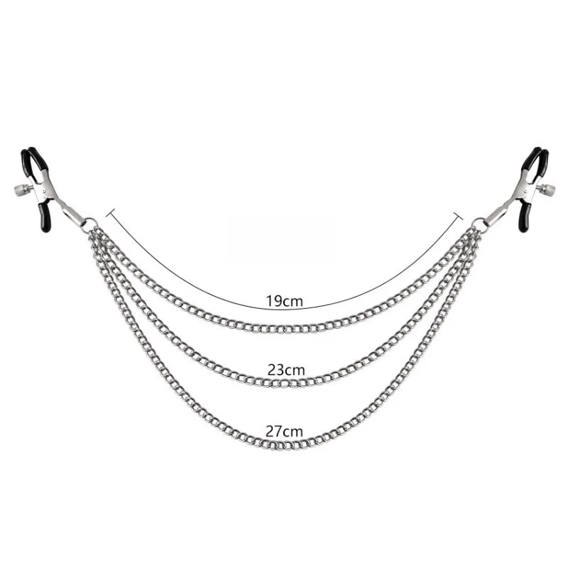 Metal Chain Nipple Clamps - Adult BDSM Sensation Clips for Couples’ Intimate Play