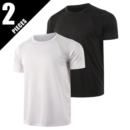 Men’s Summer Solid Color T-Shirt – Round Neck Short Sleeve Athletic Fitness Sports Top (Black & White, 1–2 PCS)