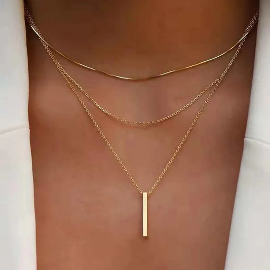 Vintage Bohemian Multilayer Stick Pendant Necklace for Women – Minimalist Collarbone Link Chain Fashion Jewelry