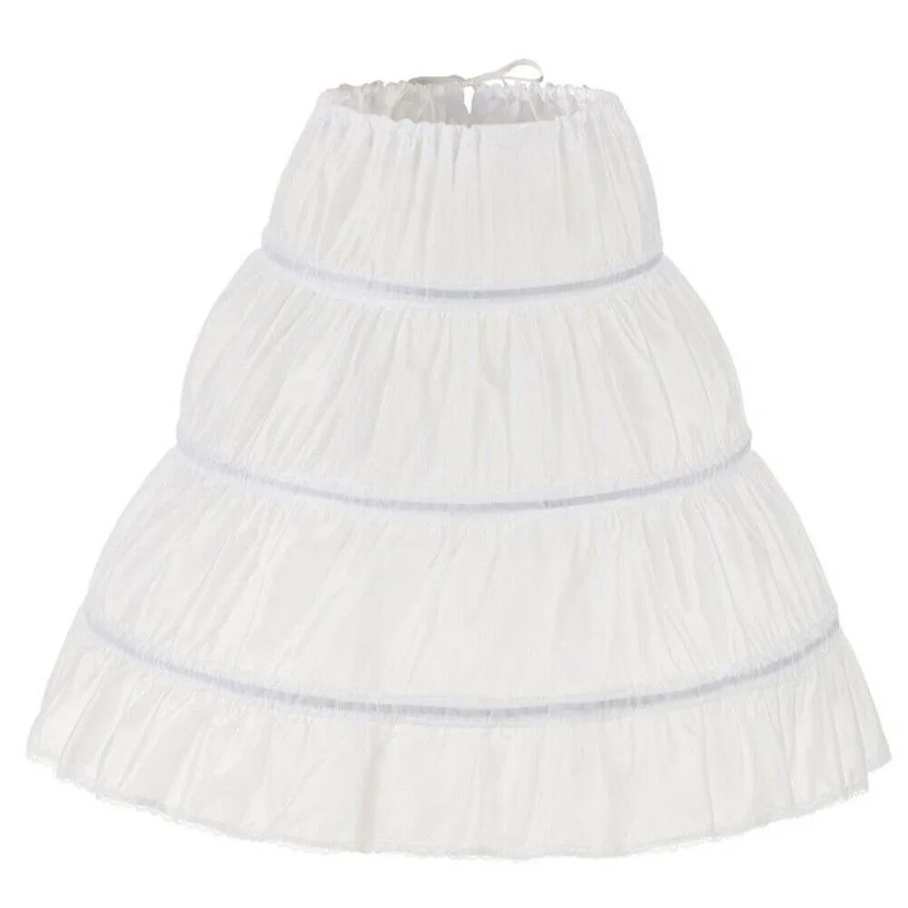 White Children’s Petticoat - A-Line 3-Hoop Lace Trim Crinoline Skirt