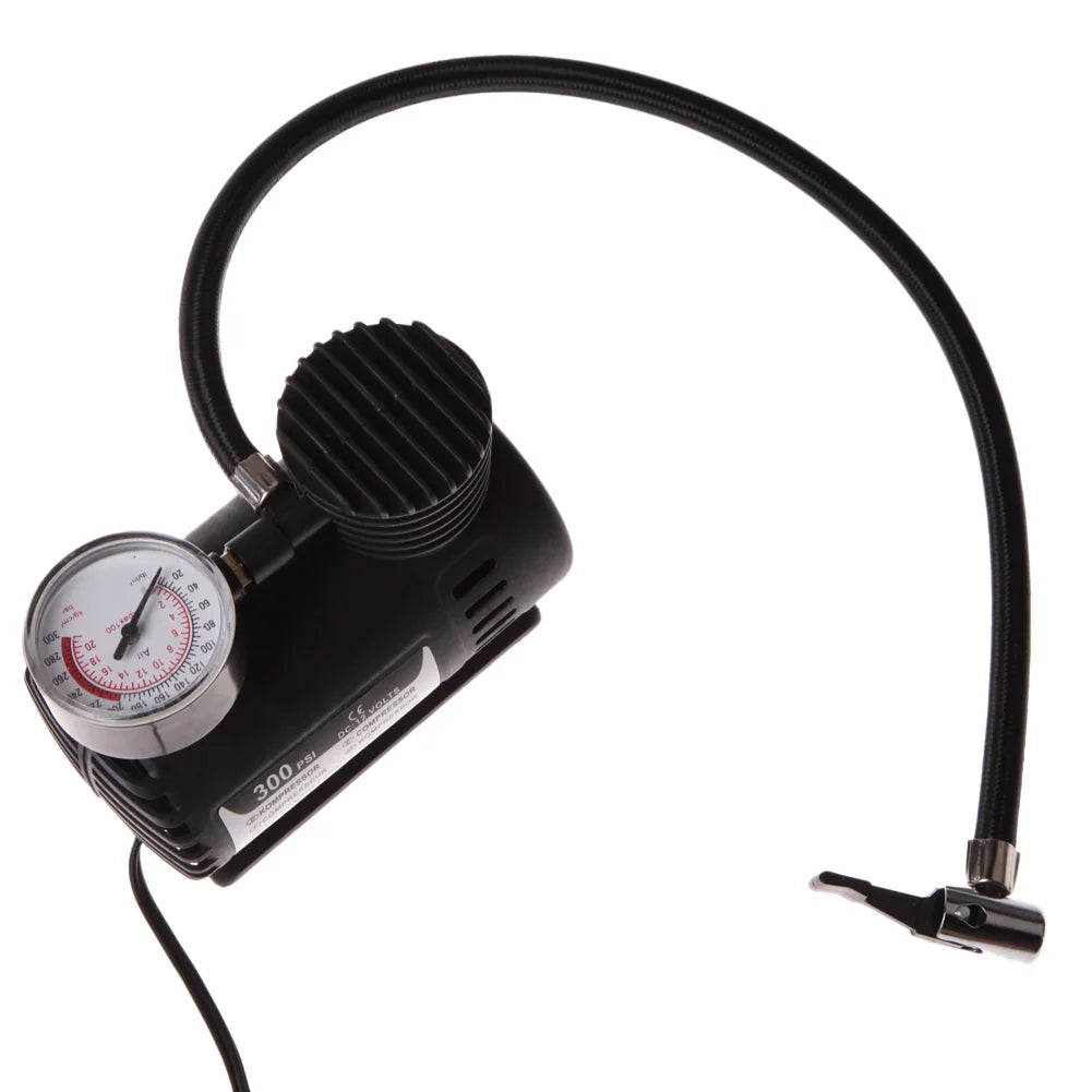 Portable 12V Car Tire Inflator Air Compressor – 300 PSI Electric Tire Pump for Auto Emergency Use
