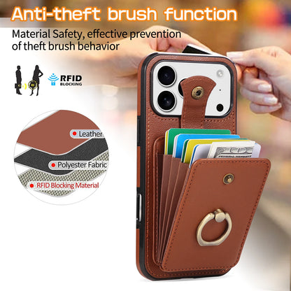 Leather Crossbody Wallet Phone Case with Zipper Card Slots – Lanyard Ring Holder Cover for iPhone 17/16/15/14/13/12/11 Pro Max & Plus