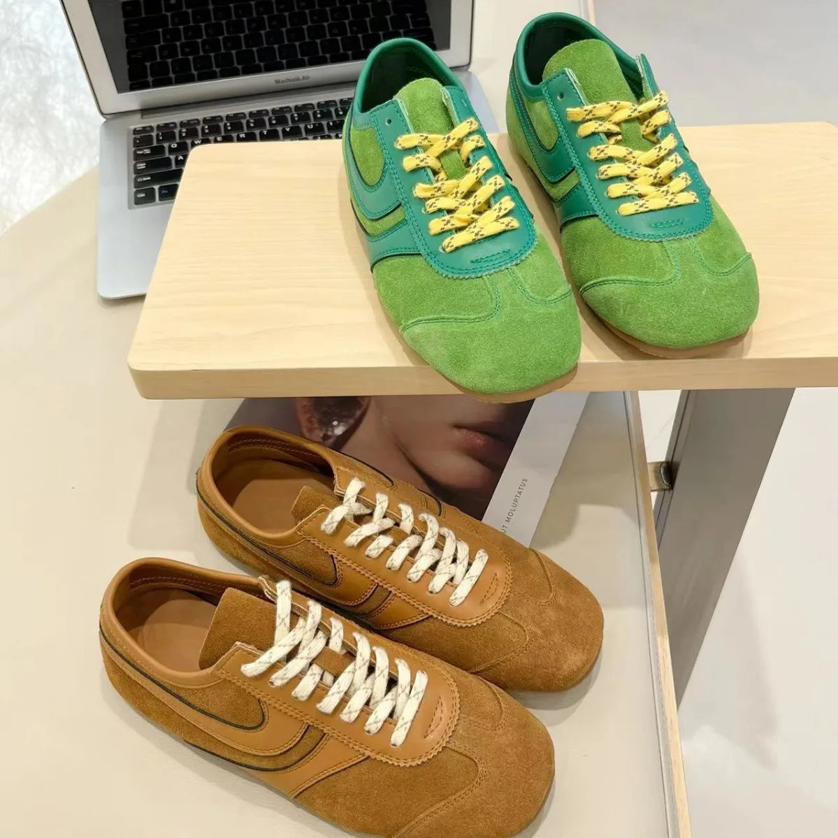 Women’s 2024 Genuine Leather Sneakers – Casual Spring Flat Training Shoes for Ladies