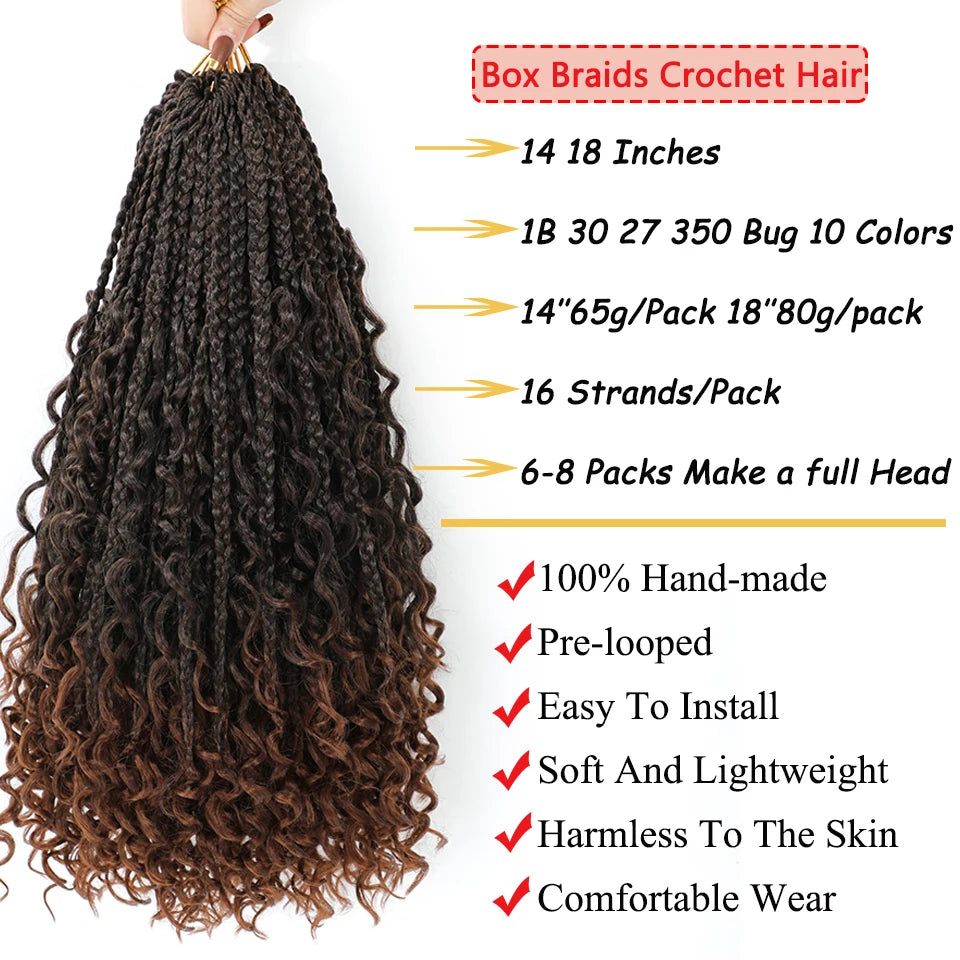 Jayfans Crochet Goddess Box Braids With Curly Ends - Bohemian Bob Style Synthetic Braiding Hair 1B 30 Blue Ombre Extensions
