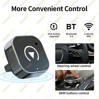 2-in-1 Wired to Wireless CarPlay & Android Auto Adapter — USB Plug & Play with Bluetooth for OEM Car Stereo
