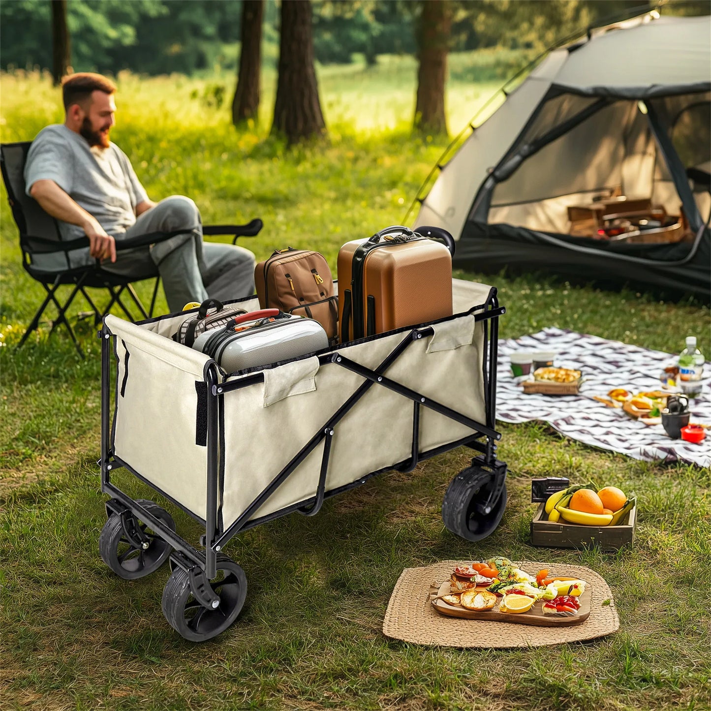 Wisfor Heavy Duty Foldable Wagon Cart — 440 Lbs Capacity, Adjustable Handle for Camping, Shopping & Beach