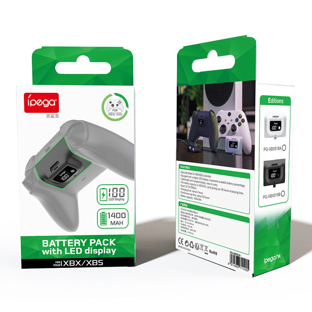 Wireless Gamepad Rechargeable Battery 1400mAh — Digital Display Replacement for Xbox Series X/S Controller