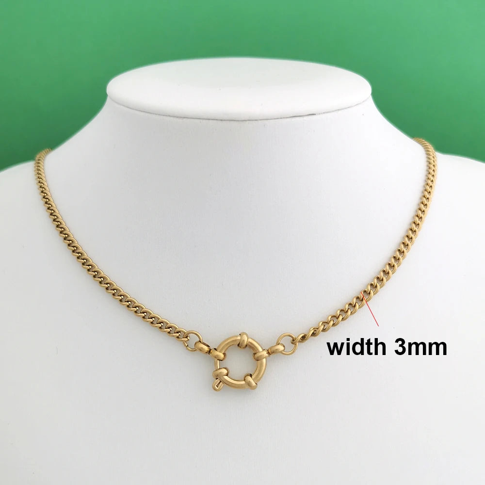 Spring Sailor Clasp Necklace – Stainless Steel Paperclip Link Chain Choker for Women & Men, Geometric PVD Gold Jewelry