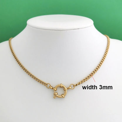 Spring Sailor Clasp Necklace – Stainless Steel Paperclip Link Chain Choker for Women & Men, Geometric PVD Gold Jewelry