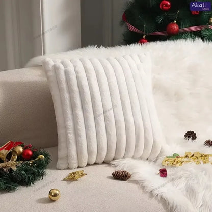 Faux Rabbit Fur Cushion Cover – Plush Soft Fluffy Striped Decorative Pillowcase for Luxury Sofa Home Decor