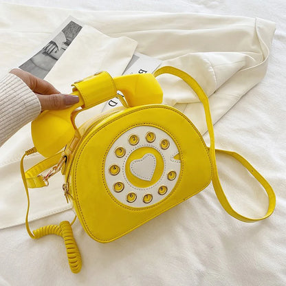 Women’s Creative Telephone-Shaped Crossbody Bag – Retro PU Leather Small Shoulder Handbag