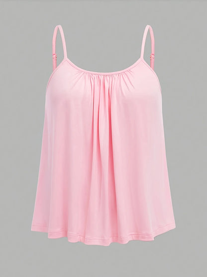 Plus Size Summer Camisole - Solid Color Sleeveless Casual Tank Top